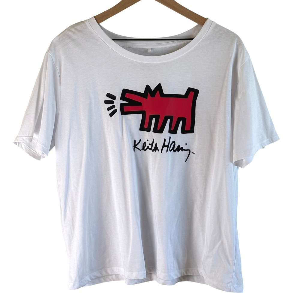 Keith Haring T-Shirt White Unisex XL Barking Dog Graphic Pop Art Tee